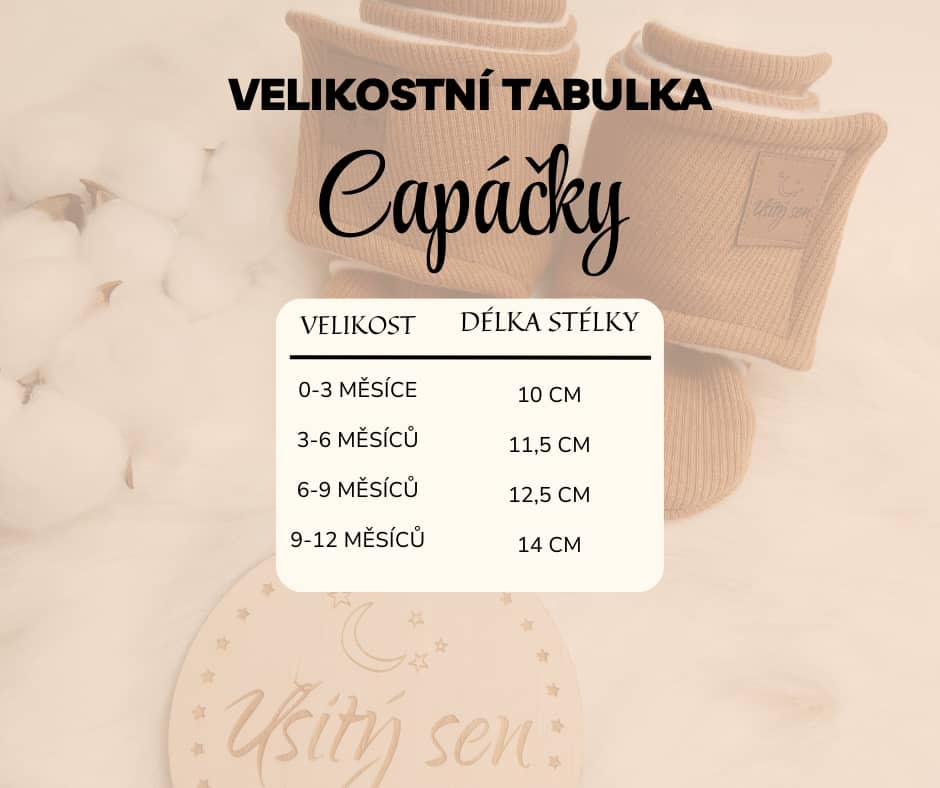 freecompress-Velikostní tabulka capáčky